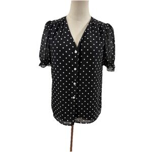 J Crew Women's Black White Polka Dot Blouse Puff‎ Sleeve Sz XXS Romantic Cottage